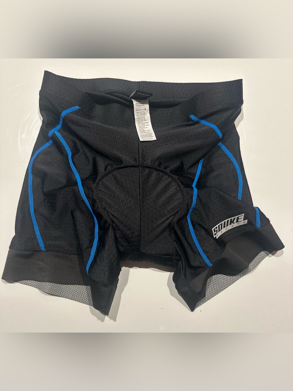 Souke Shorts Cycling Men’s Sz Med Black Blue Padded Nylon Spandex Blended Biking